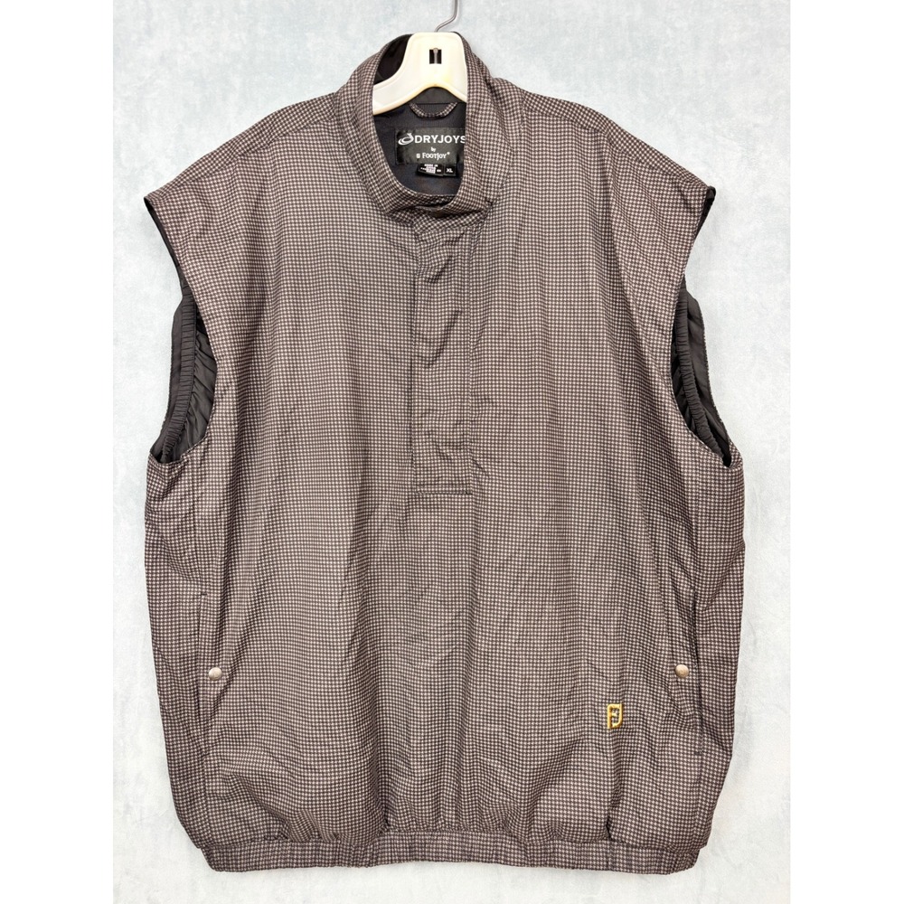 FootJoy DryJoys Mens XL Golf Vest Brown Houndstooth Pullover Rain Wind Shell
